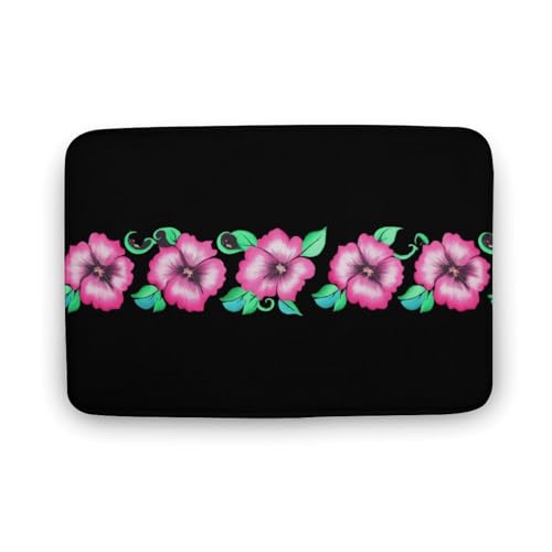 Florida Floral Hibiscus Flowers Coral Velvet Rugs Non-Slip Bathroom Rugs Soft Kitchen Rug Floor Carpet for Home Decor 15.7