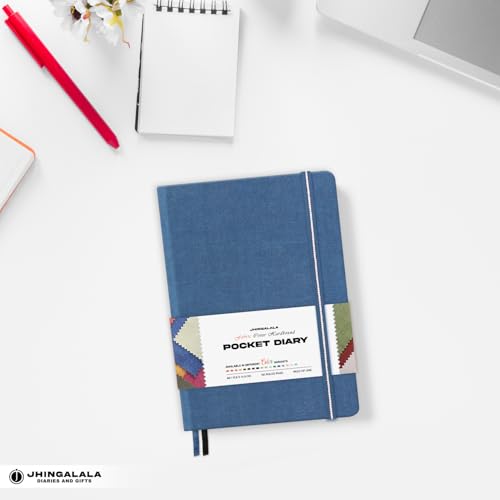 Image of Jhingalala Diaries - Fabric Cover Hardbound Pocket Journal Notebook I Fabric Series Journal Diary For Girls and Women I Pocket Diary With Elastic Closure I Size A6 I 192 Ruled Pages (Blue)
