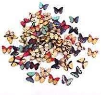 Butterfly Shape Wooden Buttons 50pc Different Colors and Designs for Craft and School Projects Decoration