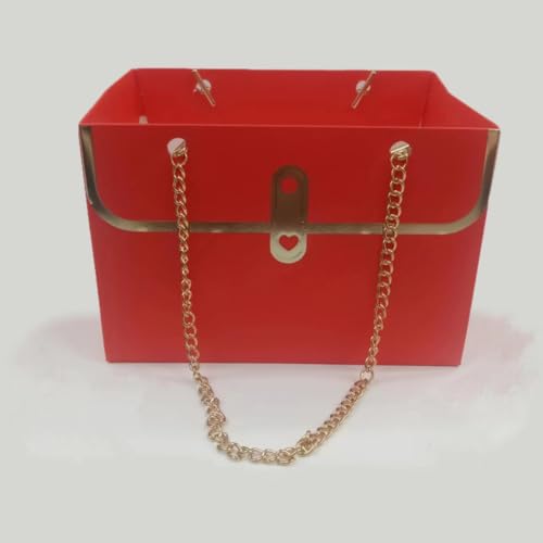 EUBUY 6 PCS Flower Paper Gift Bag, Bouquet Storage Bucket with Metal Chain, Bouquet Wrapping Basket for Wedding Valentines Day Christmas Gifts, Flower Boxes for Arrangements