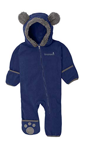 Snonook Fleece Baby Bunting Hooded Romper Bodysuit with Fold-Over Mitten and Footed Cuffs, Night Sky Navy, 6/12 Months