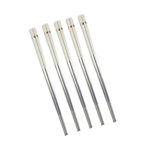 箸 ステンレス製 菜箸 角箸 軽量 滑り止め加工 丈夫 長持ち 韓国食器 来客用箸 業務用 5膳セット 25cm (White)