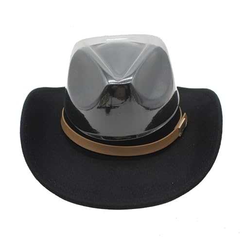 Image of LIDHAY Women Men Classic Felt Wide Brim Western Cowboy Cowgirl Hat with Belt Buckle