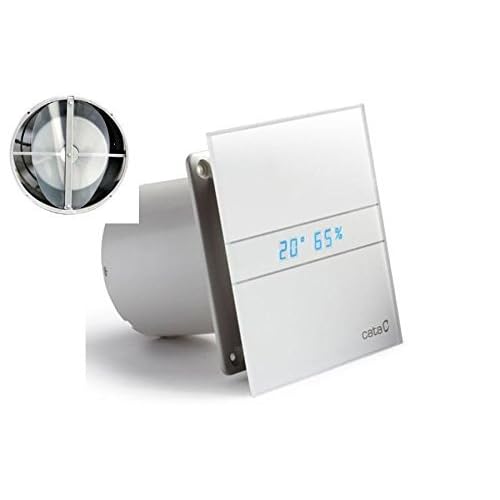 Allcata E 120 GTH Ventilator Badlüfter Timer/Feuchtigkeitsregulierung/Hydrosensor LED – Display/mit Rückschlagventil/Kugellager/Milch Glasfront/energiesparend/EU Markenqualität seit 1947