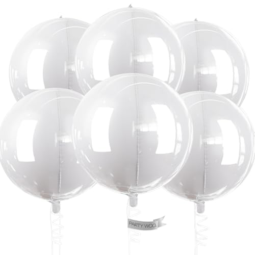 Image of PartyWoo White Foil Balloons 6pcs Large Round Giant Jumbo 4D Balloons