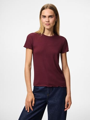 PIECES Pcnicca SS O-Neck Top JRS Noos, Port Tawny, XS