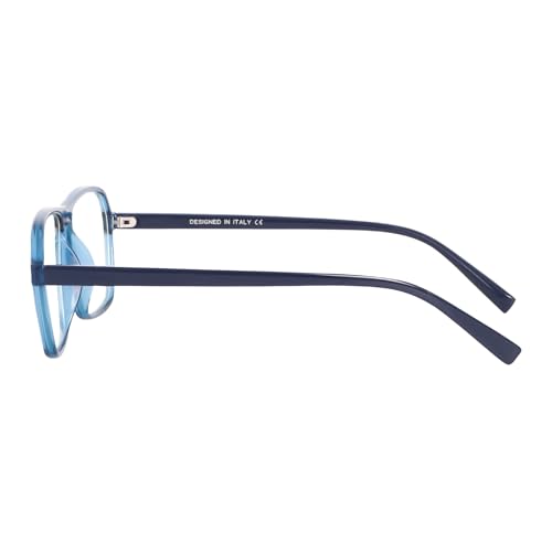 Image of Peter Jones Blue Square Unisex Medium Sleek Optical Frame with Anti Glare Lenses (AG216BL)