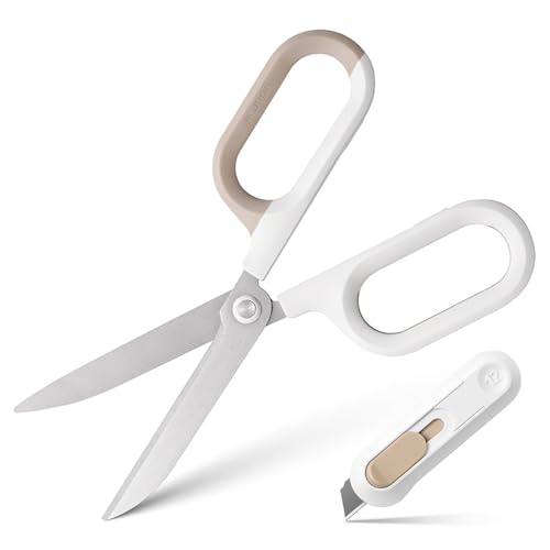 Multipurpose Scissors, Comfort-Grip Handles Sharp Scissors with Utility Knife Box Cutters, Retractable Letter Opener Cartons Cardboard Cutter Knife for Office Home School Craft Sewing Fabric Supplies