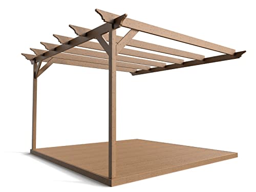Image of Arbor Garden Solutions Wall mounted pergola and decking complete diy kit (3m x 3m Orchid design, Rustic brown finish)