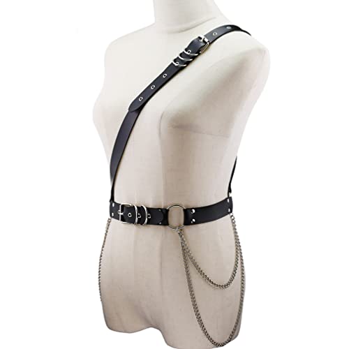 eYLun Women's Waist Belt Punk Rock Leather Body Straps Harness Belt Adjustable Rock Chain Leather Belt3