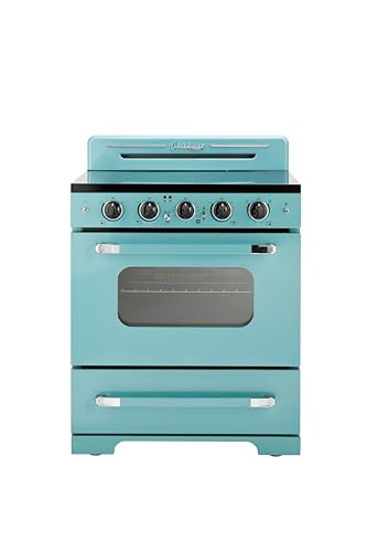 Unique Appliances UGP-30CR EC T Classic Retro Radiant Freestanding Electric Convection Oven Light, Range with 5-Element Glass Cooktop, 30', Ocean Mist Turquoise