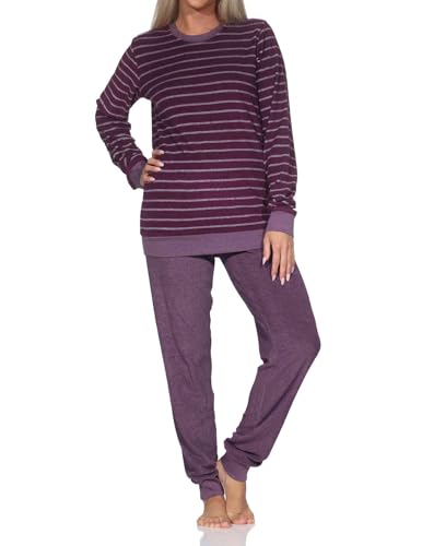 Normann Damen Frottee Schlafanzug mit Bündchen in edler Streifenoptik - auch in Übergröße, Farbe:Beere, Größe:40-42