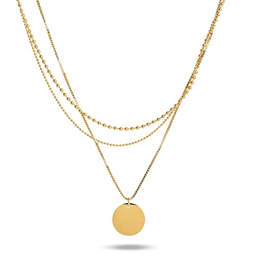 PALMONAS Round Belle Three Layer Necklace for Women - Waterproof & Anti Tarnish Jewellery Gold Plated Necklace