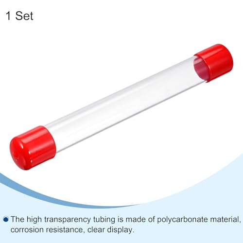 Image of PATIKIL Clear Rigid Tube Round Plastic Tubing with Red Rubber Caps Polycarbonate Water Pipe, 305mm / 12 Inch Length, 23mmx25mm /0.91 inchx1 inch, 1 Set