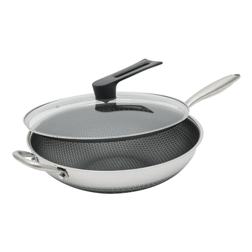Wok de acero inoxidable 316 con tapa y textura antiadherente