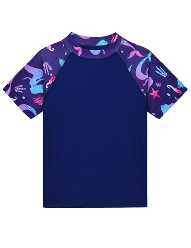Image of Girls Swimsuit Colorful Short Sleeve Bathing Suits UPF 50+ Rash Guard Set Two Piece Summer Swimwear