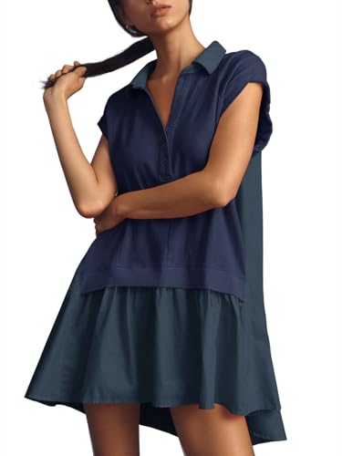 Robe d'été col en V coupe surdimensionnée et manches courtes Fisoew