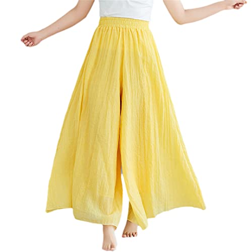 Rfmfkkg Women Wide Leg Pants Cotton Linen Pant Skirts Elastic High Waist Full Length Pant Trousers