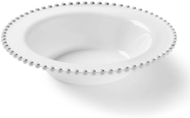 Decorline Beaded Collection White & Silver 7.5"" / 14oz Soup Bowl, Elegant Design Tableware, for All Occasions : 60-Plates, DE4767