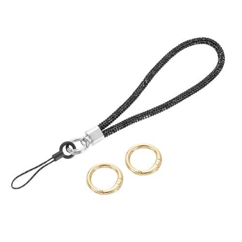 sourcing map Bling Wristlet Lanyard, 5.3" Rhinestone Keychain Strap for Clutch Cellphone Keychain Wallet Purse Accessories and Decoration, Black