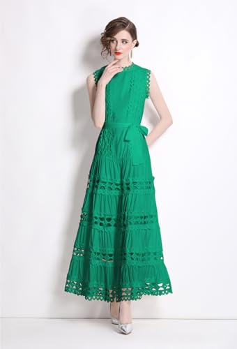 LAI MENG FIVE CATS Women Sleeveless Hollow Out Maxi Dress Casual Wedding Guest Long Dress with Belt3