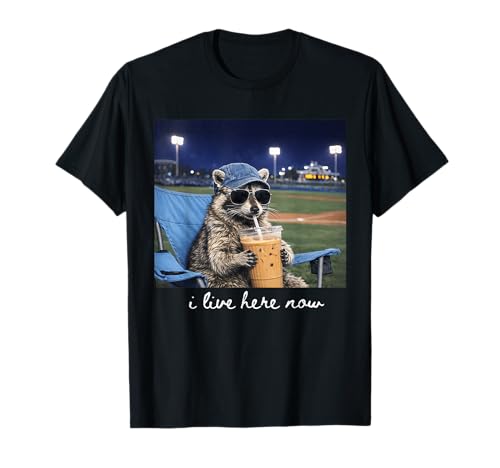 Funny Racoon Drinking Iced Coffee at Ballfield Baseball Mama T-Shirt