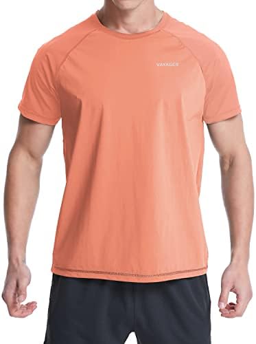 VAYAGER Men's Swim Shirts Rash Guard UPF 50+ Short Sleeve Quick Dry Loose Fit Water Surfing Shirt(Orange-XL)
