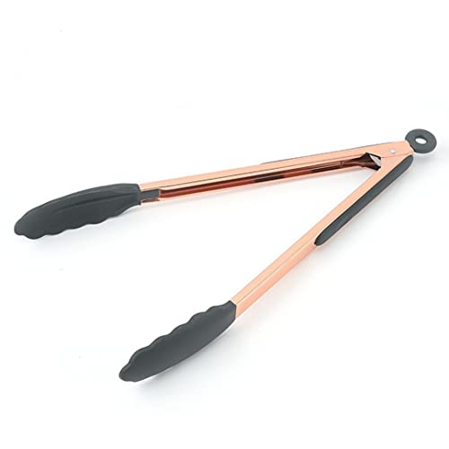 Axiaolu Premium Stainless Steel Silicone Tipped Kitchen Food Bbq And Cooking Tongs Set Of Two 9” And 12” For Non Stick Cookware,Bbq Tongs With Locking, Rose Gold (Charcoal) #TOP2