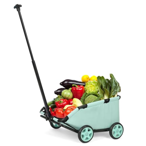 Mini-Hundewagen für Mini-Haustiere, Faltbarer multifunktionaler Einkaufswagen mit ausziehbarem Ziehgriff Im Freien, Wagon eingebautem Kissen und Sicherheitsseil mit Aufbewahrungstasche (Blaugrün)