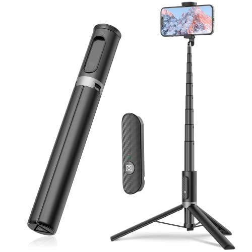 TONEOF Travel Tripod, Cell Phone Selfie Stick, 60 Inch All-in-1 Stand with Integrated Wireless Remote, Lightweight and Portable, Extendable Tripod for iPhone and Android（Black Grey） 60“ Blac