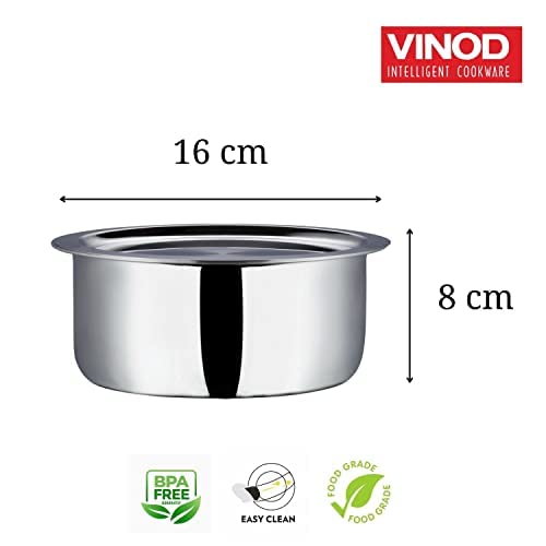 Vinod Platinum Triply Stainless Steel Tope with Stainless Steel Lid 1.7 litres Capacity (16 cm Diameter) - Silver (Induction and Gas Stove Friendly), 5 Years Warranty 3