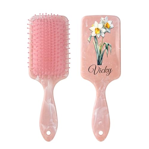 Spazzola per capelli personalizzata per donne, nome e fiore di nascita, spazzola per capelli, per mamma, nonna, amici, sorella (rosa)