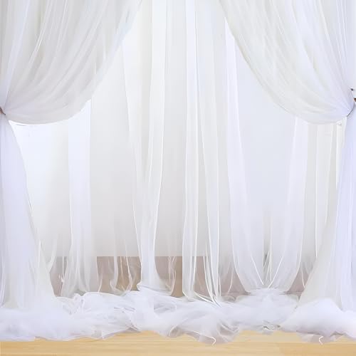 Image of 4 Pcs White Backdrop Decoration Net - 13 X 4 Ft Each, Premium Nylon Fabric, Reusable Soft Net Curtain for Birthday, Anniversary, Wedding & Ganpati Decoration Setup for Home