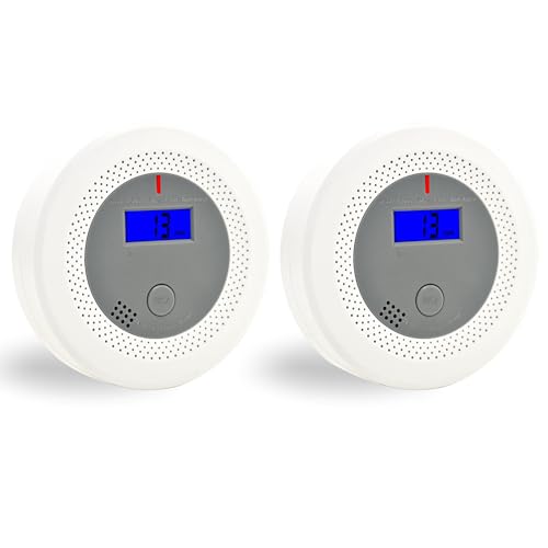 Kohlenmonoxidmelder mit 10-Jahres-Lithiumbatterie, Sprachalarm & LED-Display – CO-Warnmelder EN50291 Zertifiziert, für Haus, Wohnung, Wohnmobil（2 Stück）
