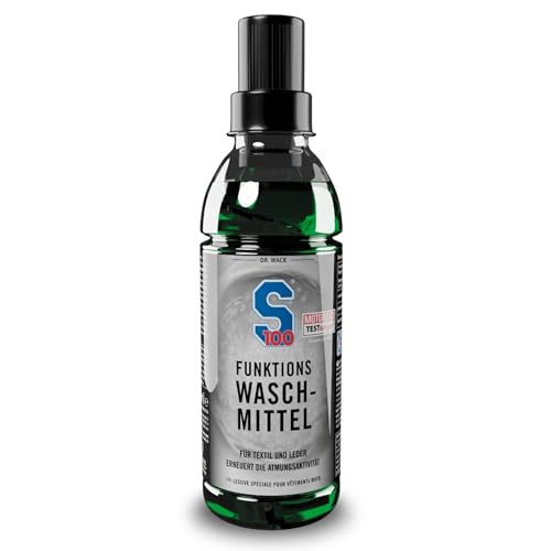 DR. WACK S100 Funktions-Waschmittel 300 ml - Flüssiges Waschmittel für Motorradbekleidung - schonende Reinigung ab 20°C - Geruchsentferner für Leder & Textil - Hochwertige Motorradpflege