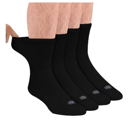 Doctor's Choice Diabetic Socks for Men, Seamless Crew Socks with Non-Binding Top, Mens Diabetic Socks Provides Extra Comfort for Gout | Non Binding Socks | 4-Pairs, Black, Large, Size 10-13