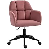 HOMCOM Bürostuhl, Höhenverstellbarer Schreibtischstuhl mit Samtoptik, Rückenlehne, Drehstuhl mit Armlehne für Home Office, Büro, Rosa