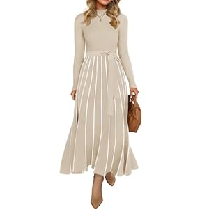 ZESICA Womens 2025 Fall Turtleneck Long Sleeve Sweater Dress Tie Waist Casual Loose Ribbed Knit A Line Midi Dresses