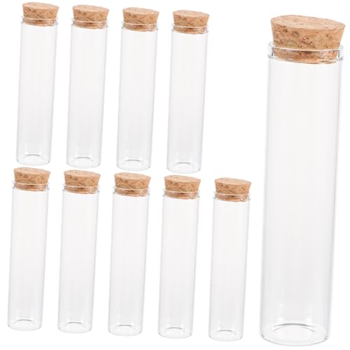 BAZEITFLOW 10個 高耐熱ボロシリケイトガラス製試験管 直口コルク栓付き 試薬瓶 花粉 乾燥花保存用 用メッボトル 精油瓶対応