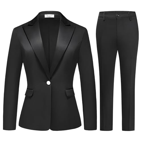Lamgool Women's Suit 2 Pieces Satin Pantsuits One Button Tuxedo for Dinner, Event and Work2