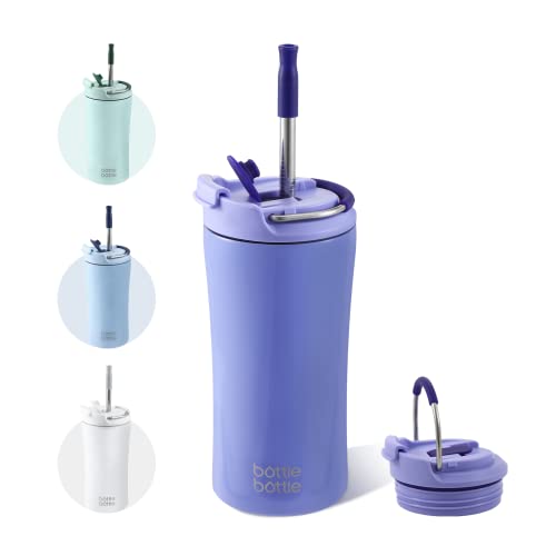 BOTTLE BOTTLE Insulated Travel Mug with Straw and Dual-use Lid Thermal Metal Coffee Cup 350ML(12oz) Stainless Steel Coffee Flask Tumbler with Handle Kids Water Bottles(Purple)