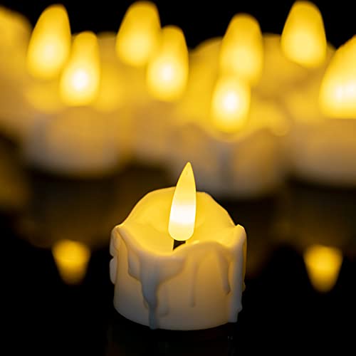 LANKER Flameless Led Tea Lights Candles with Timer â€“ 6 Hours On and 18 Hours Off - Flickering 100 Hours Long Lasting Battery Operated Electronic Fake Votive Candles - Warm White â€“ 12 Pack