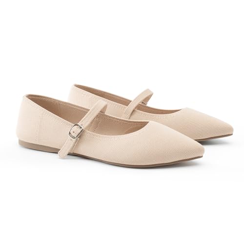Image of Soesyi Pointed Toe Flats Knit Ballet Flat Shoes for Women Comfortable with Adjustable Strap,Washable Dressy Casual Flats for Work Office