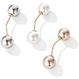 Artificial Pearl Brooch Pins,3Pcs Fashion Double-Headed Pearl Looper Cardigan Brooch Pin Decoration for Women Girls Home Wedding Party Decoration,Sweater Shawl Pins