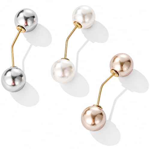 Artificial Pearl Brooch Pins 3Pcs Fashion Double-Headed Pearl Looper Cardigan Brooch Pin Decoration for Women Girls Home Wedding Party Decoration Sweater Shawl Pins