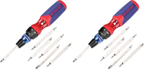 Image of WORKPRO 12-in-1 Ratcheting Multi-Bit Screwdriver Set, Quick-load Mechanism Screwdriver with Double End Bits in Handle (Pack of 2)