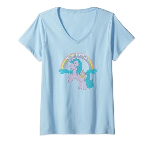 T-shirt Col V My Little Pony pour femme avec impression arc-en-ciel rétro