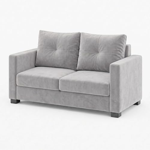 Image of FURNY Amonster 3 Seater + 2 Seater Fabric Sofa Set with 1 Ottoman (Light Gray) with Velvet Finish | Durable Comfort | Ideal for Living Room