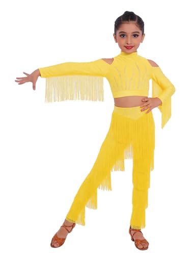 Ensemble de danse latine fille avec hauts courts et pantalons à pompons