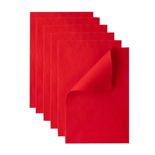 HaoFeiJH Red Felt Fabric Sheets - 6PCS Felt Squares - 8x12 1 Colors Soft Felt Squares 1.5mm for Sewing Patchwork Decoration Embroidering Book DIY Craft